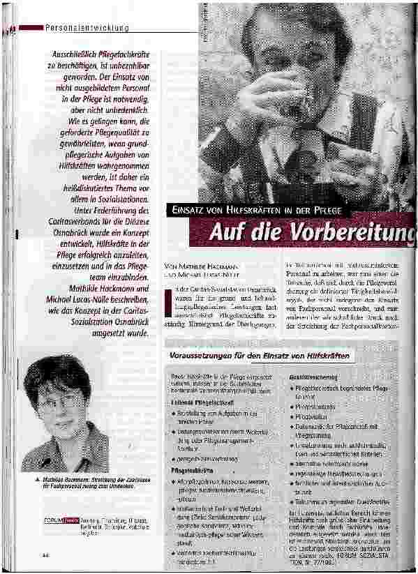 Vorschauseite 1: Auf die Vorbereitung kommt es an Einsatz von Hilfskräften in der Pflege