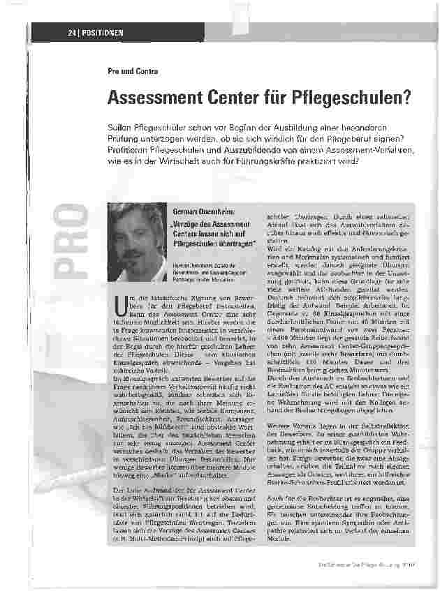 Vorschauseite 1: Assessment Center für Pflegeschulen?