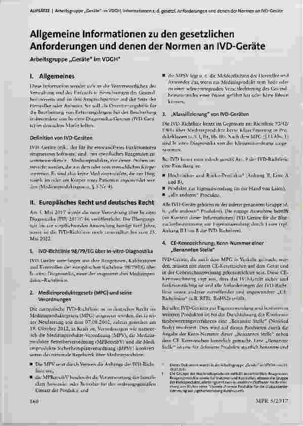 Vorschauseite 1: Allgemeine Informationen zu den gesetzlichen Anforderungen und denen der Normen an IVD-Geräte