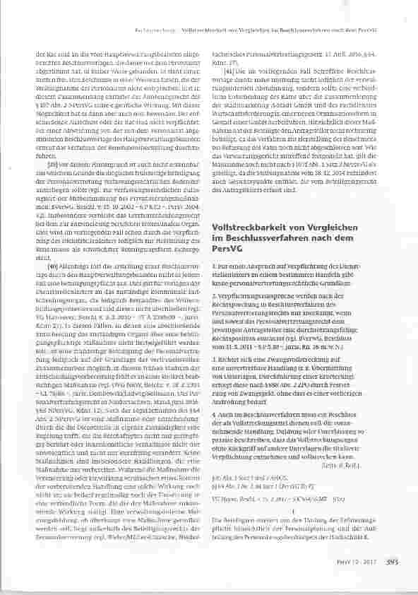 Vorschauseite 1: Vollstreckbarkeit von Vergleichen im Beschlussverfahren nach dem PersVG