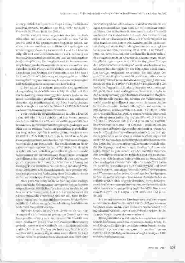 Vorschauseite 3: Vollstreckbarkeit von Vergleichen im Beschlussverfahren nach dem PersVG