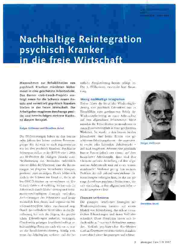 Vorschauseite 1: Nachhaltige Reintegration psychisch Kranker