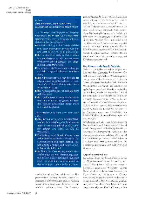 Vorschauseite 2: Nachhaltige Reintegration psychisch Kranker