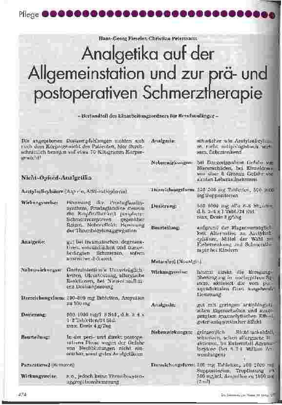 Vorschauseite 1: Analgetika auf der Allgemeinstation und zur präund postoperativen Schmerztherapie Bestandteil des Einarbeitungsordners für Berufsanfänger