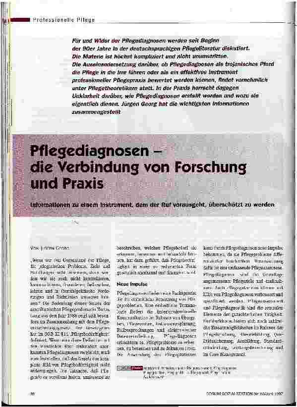 Vorschauseite 1: Pflegediagnosen - die Verbindung von Forschung und Praxis Informationen zu einem Instrument, dem der Ruf vorausgeht, überschätzt zu werden