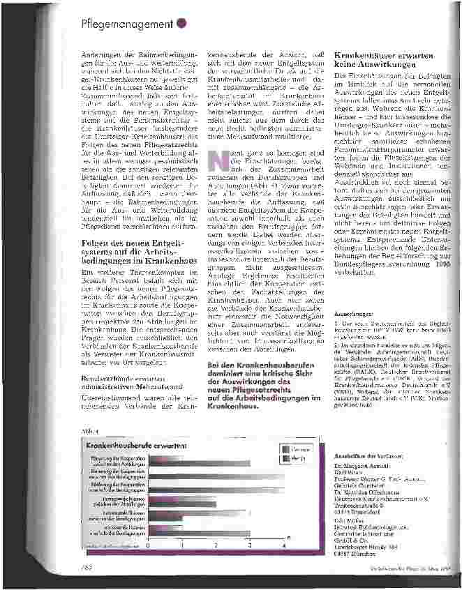 Vorschauseite 5: Wirkt sich das neue Entgeltsystem auf den Pflegedienst aus? Begleitforschung zur Bundespflegesatzverordnung 1995 macht Erwartungen im Krankenhausbereich deutlich