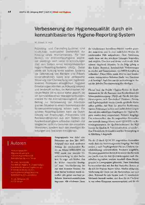 Vorschauseite 1: Verbesserung der Hygienequalität durch ein kennzahlbasiertes Hygiene-Reporting-System