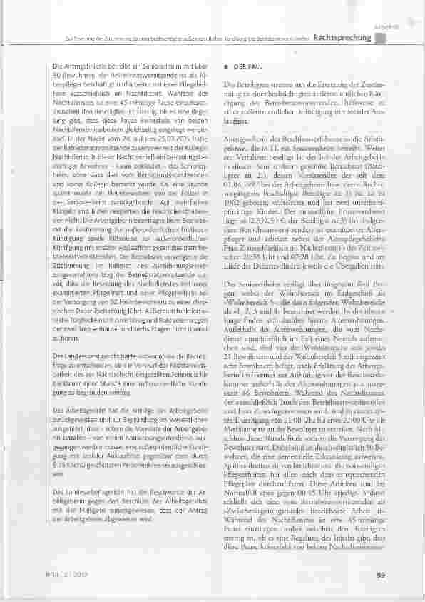 Vorschauseite 2: Zur Ersetzung der Zustimmung zu einer beabsichtigten außerordentlichen Kündigung des Betriebsratsvorsitzenden