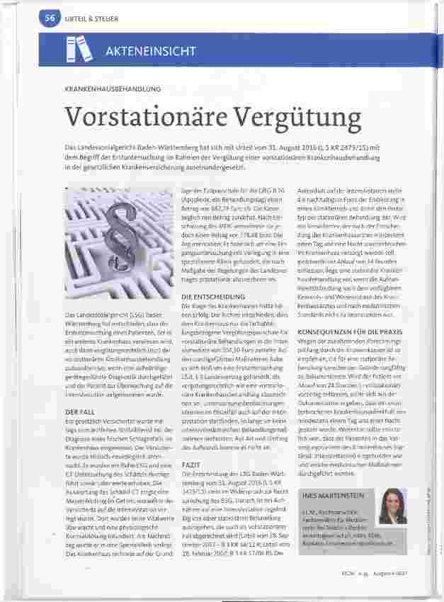 Vorschauseite 1: Vorstationäre Vergütung