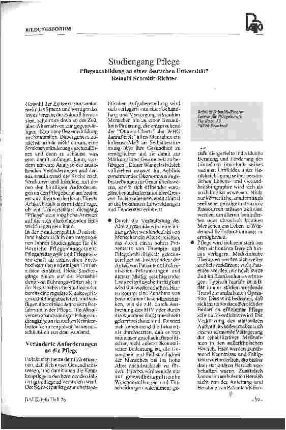 Vorschauseite 1: Studiengang Pflege Pflegeausbildung an einer deutschen Universität?
