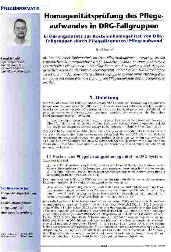 Vorschauseite 1: Homogenitätsprüfung des Pflegeaufwandes in DRG-Fallgruppen