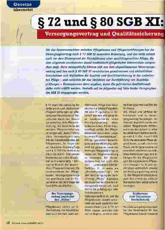 Vorschauseite 1: § 72 und § 80 SGB XI: Versorgungsvertrag und Qualitätssicherung