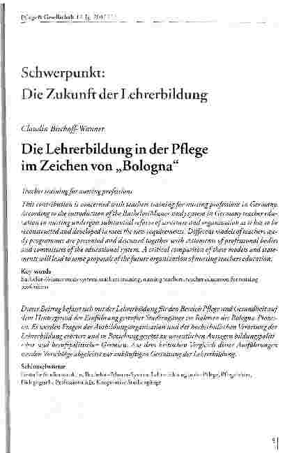 Vorschauseite 1: Die Lehrerbildung in der Pflege im Zeichen von Bologna