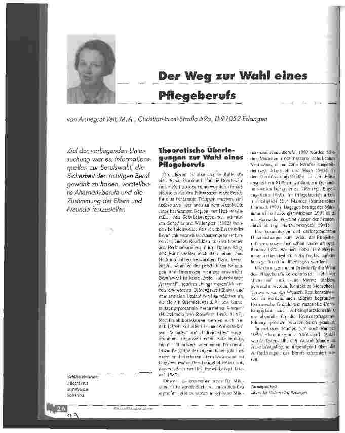 Vorschauseite 1: Der Weg zur Wahl eines Pflegeberufs