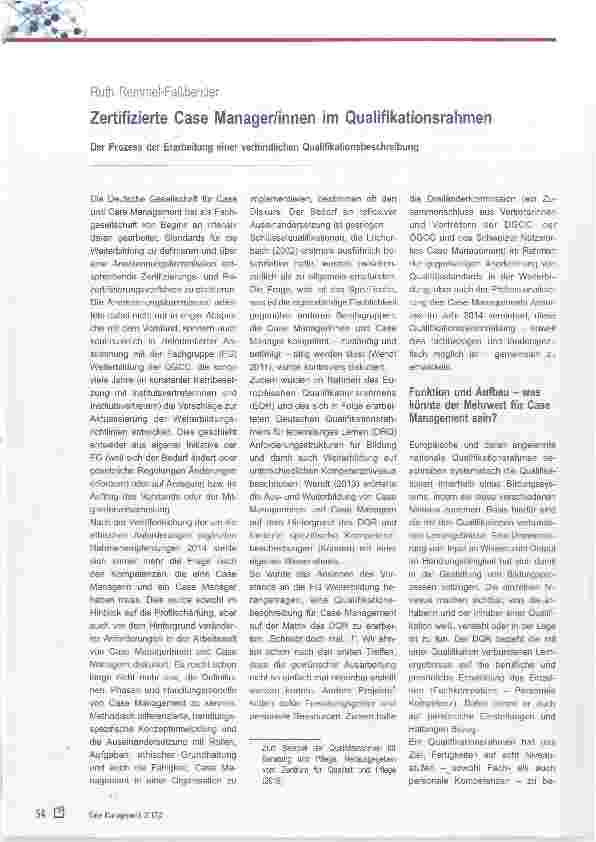 Vorschauseite 1: Zertifizierte Case Manager/innen im Qualifikationsrahmen
