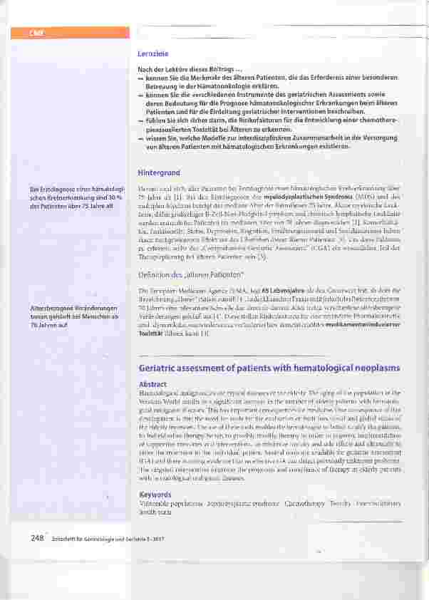 Vorschauseite 2: Geriatrisches Assessment bei Patienten mit hämatologischen Neoplastien