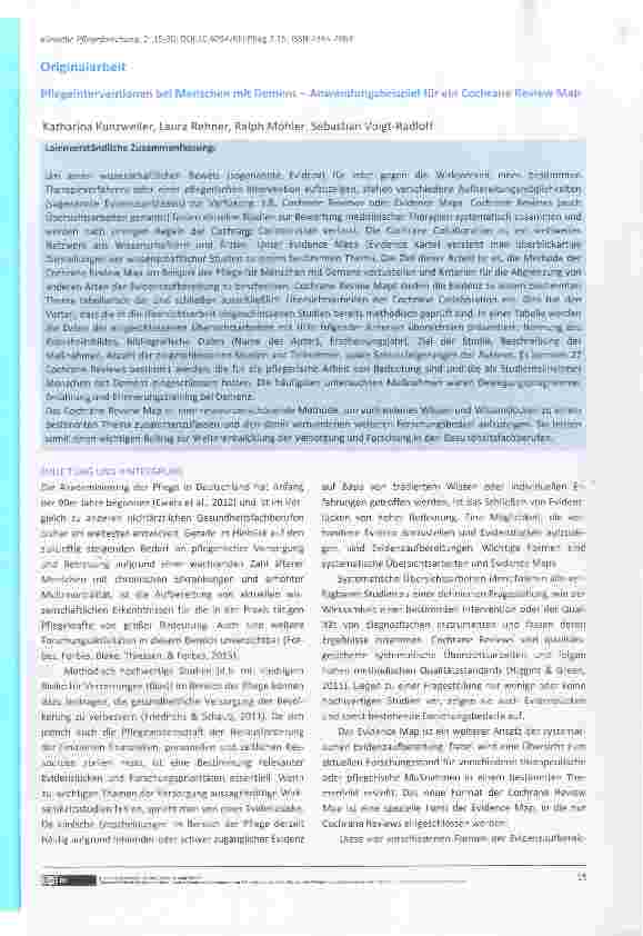 Vorschauseite 1: Pflegeinterventionen bei Menschen mit Demenz-Anwendungsbeispiel für ein Cochrane Review Map