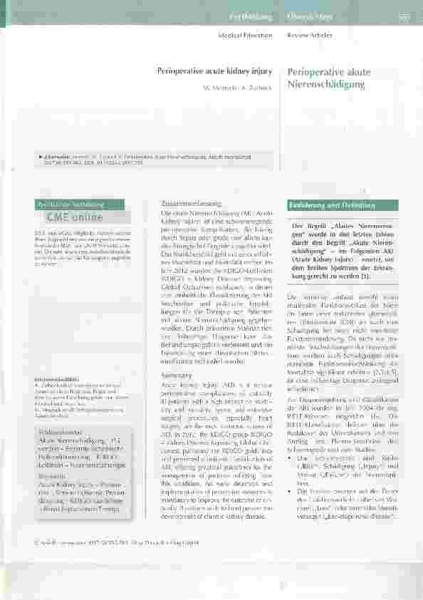 Vorschauseite 1: Perioperative akute Nierenschädigung