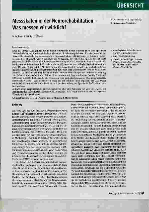 Vorschauseite 1: Messskalen in der Neurorehabilitation Was messen wir wirklich?