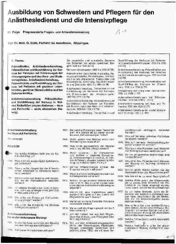 Vorschauseite 1: Ausbildung von Schwestern und Pflegern für den Anästhesiedienst und die Intensivpflege