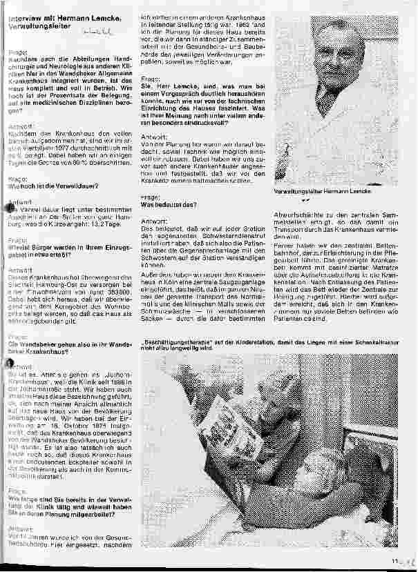 Vorschauseite 1: Das Allgemeine Krankenhaus Wansbek Interview mit Hermann Lemcke Verwaltungsleiter