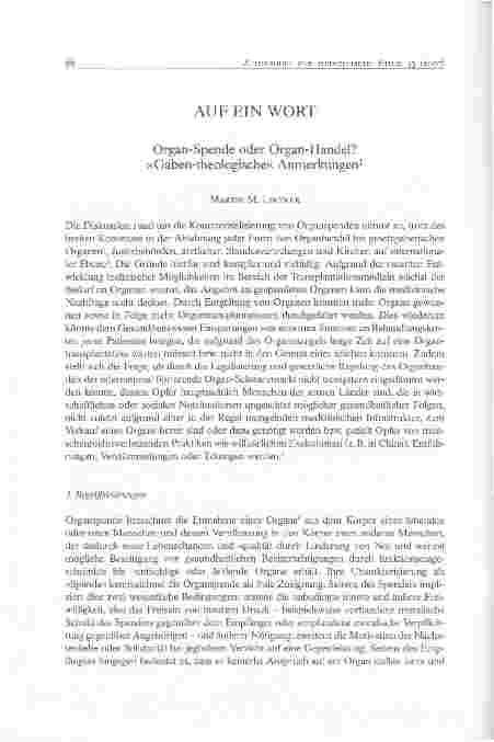 Vorschauseite 1: AUF EIN WORT - Organ-Spende oder Organ-Handel? Gaben-theologische Anmerkungen