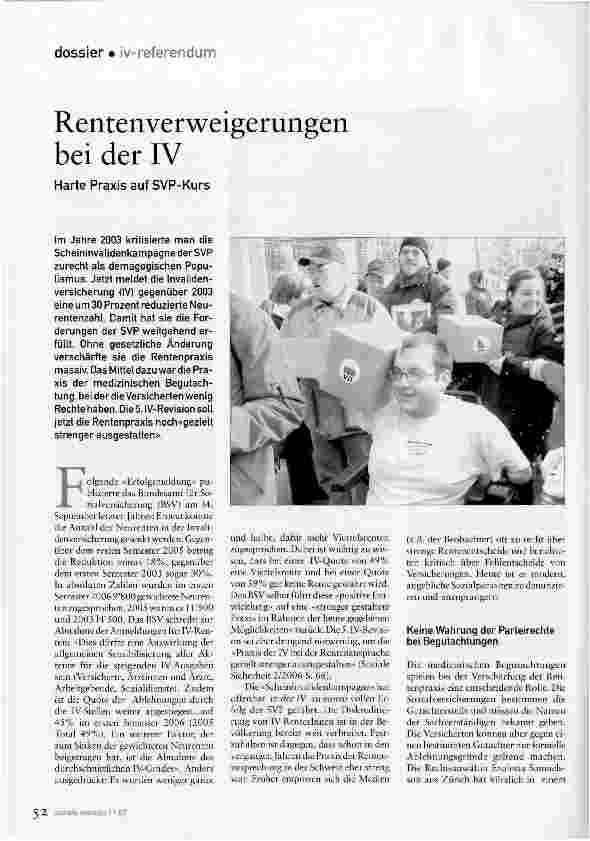 Vorschauseite 1: Rentenverweigerungen bei der IV - Harte Praxis auf SVP-Kurs