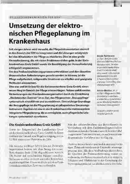 Vorschauseite 1: Umsetzung der elektronischen Pflegeplanung im Krankenhaus
