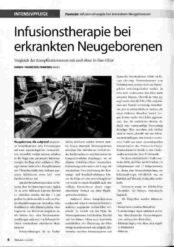 Vorschauseite 1: Infusionstherapie bei erkrankten Neugeborenen