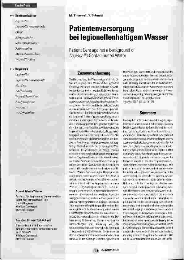 Vorschauseite 1: Patientenversorgung bei legionellenhaltigem Wasser
