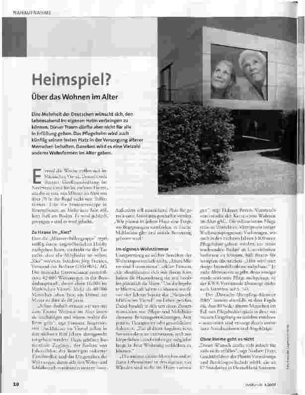 Vorschauseite 1: Heimspiel? - Über das Wohnen im Alter
