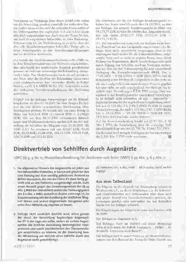 Vorschauseite 1: Direktvertrieb von Sehhilfen durch Augenärzte
