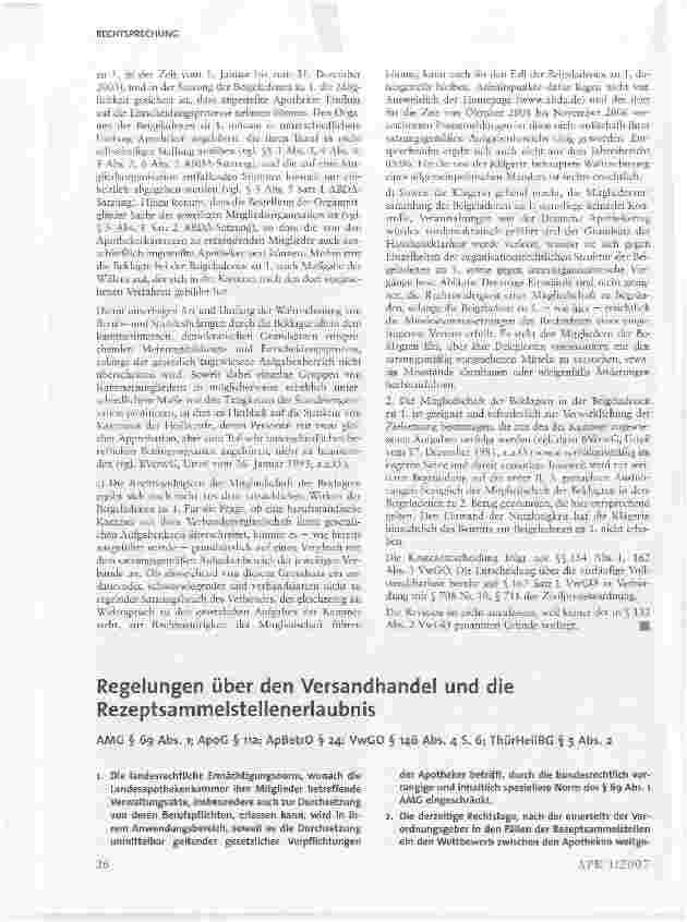 Vorschauseite 1: Regelungen über den Versandhandel und die Rezeptsammelstellenerlaubnis