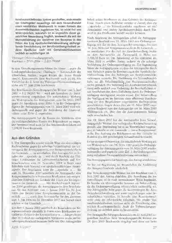 Vorschauseite 2: Regelungen über den Versandhandel und die Rezeptsammelstellenerlaubnis