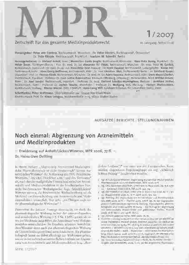 Vorschauseite 1: Noch einmal: Abgrenzung von Arzneimitteln und Medizinprodukten