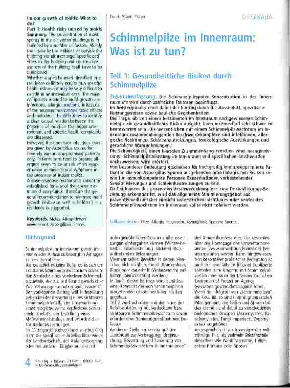 Vorschauseite 1: Schimmelpilze im Innenraum: Was ist zu tun?Teil 1: Gesundheitliche Risiken durch Schimmelpilze