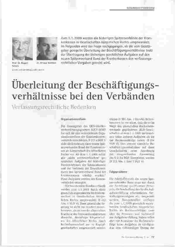 Vorschauseite 1: Überleitung der Beschäftigungs Verhältnisse bei den Verbänden