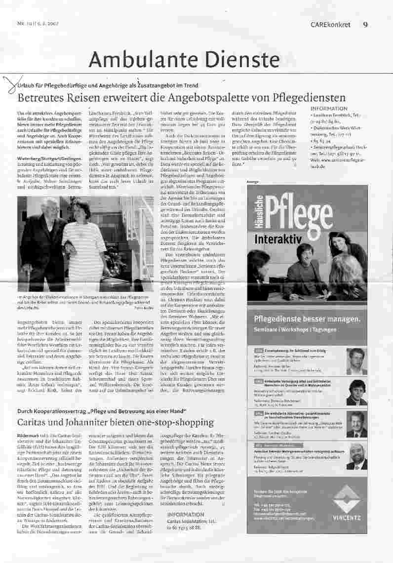 Vorschauseite 1: Betreutes Reisen erweitert die Angebotspalette von Pflegediensten