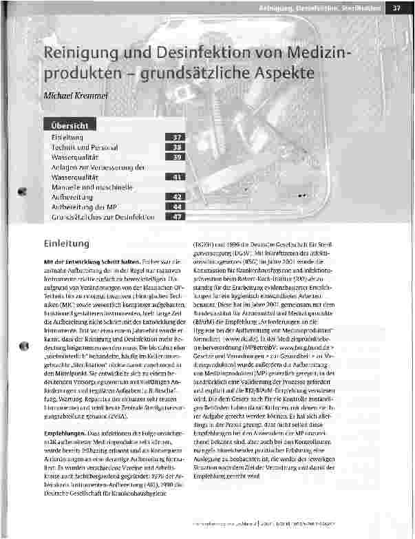 Vorschauseite 1: Reinigung und Desinfektion von Medizin Produkten - grundsätzliche Aspekte