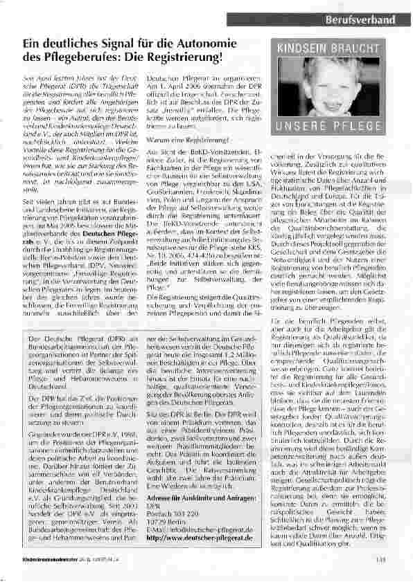 Vorschauseite 1: Ein deutliches Signal für die Autonomie des Pflegeberufes: Die Registrierung!