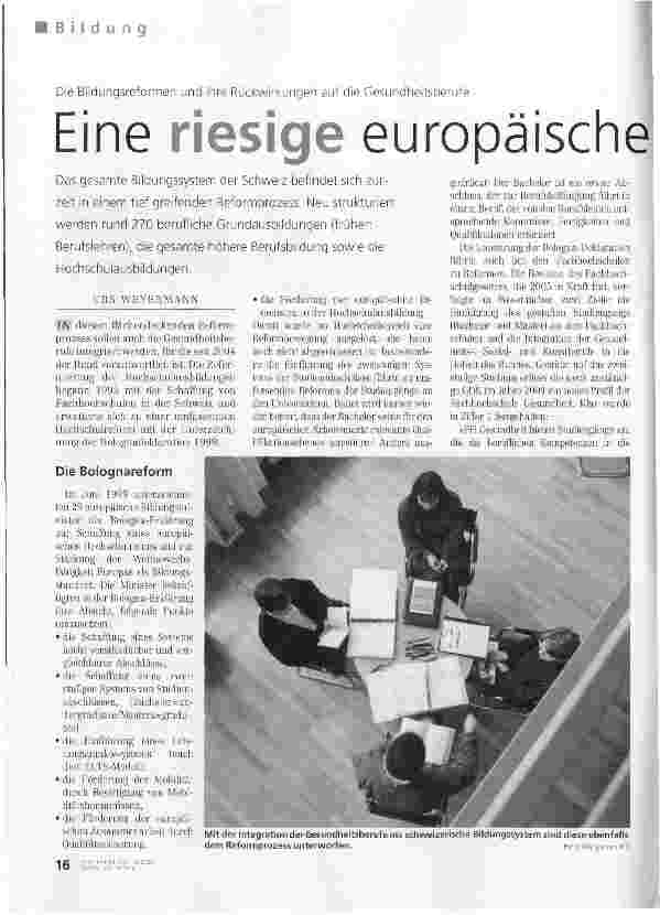 Vorschauseite 1: Die Bildungsreformen und ihre Rückwirkungen auf die Gesundheitsberufe - Eine riesige europäische Baustelle