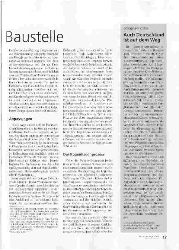Vorschauseite 2: Die Bildungsreformen und ihre Rückwirkungen auf die Gesundheitsberufe - Eine riesige europäische Baustelle