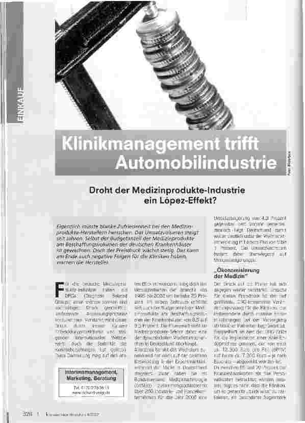 Vorschauseite 1: Klinikmanagement trifft Automobilindustrie