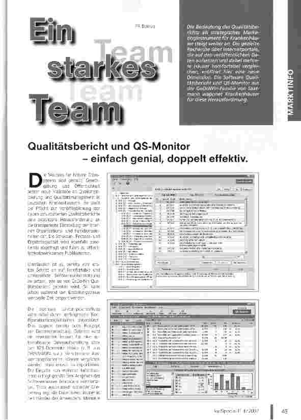 Vorschauseite 1: Ein starkes TeamQualitätsbericht und QS-Monitor - einfach genial, doppelt effektiv.