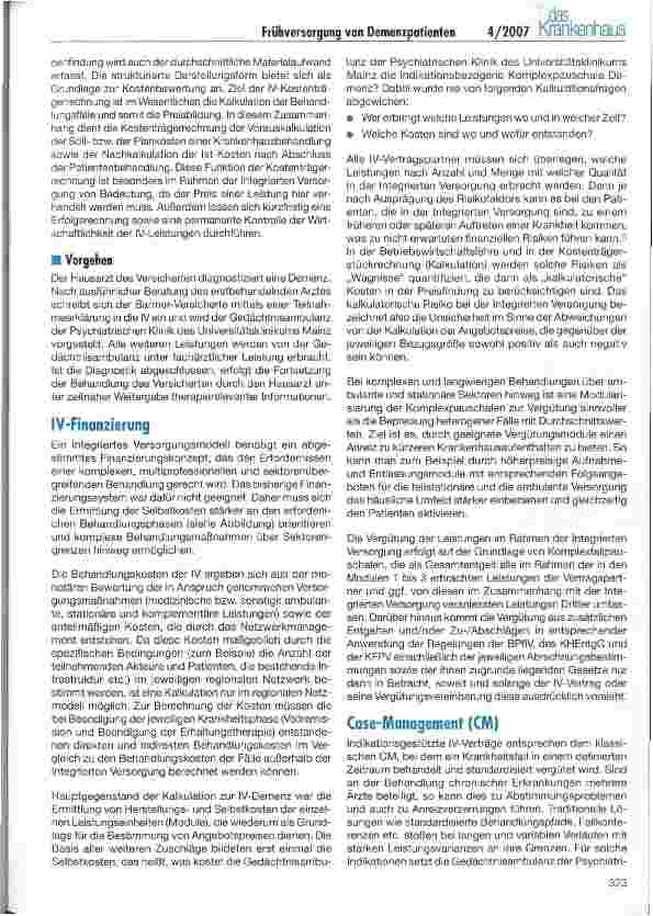 Vorschauseite 4: IV-Vertrag zur Frühversorgung von Demenzpatienten mit der Barmer Ersatzkasse