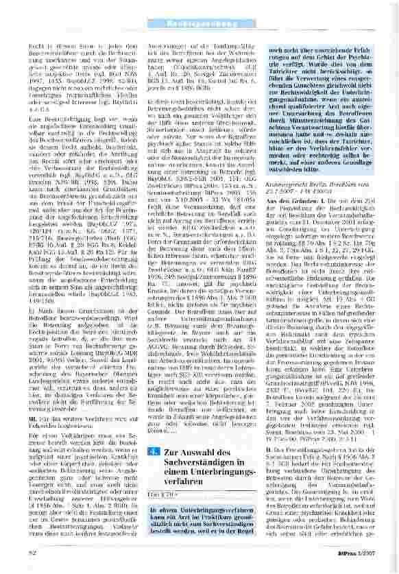 Vorschauseite 1: Zur Auswahl des Sachverständigen in einem Unterbringungsverfahren