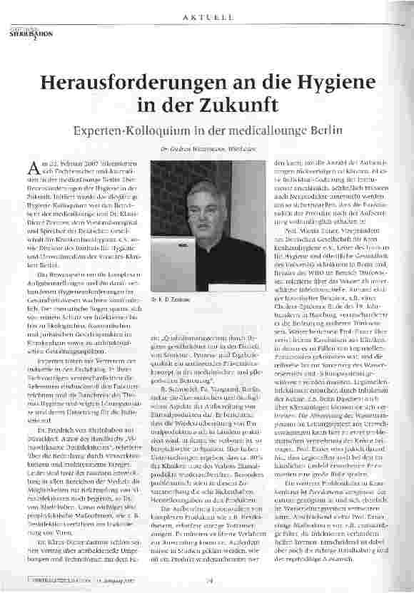 Vorschauseite 1: Herausforderungen an die Hygiene in der Zukunft