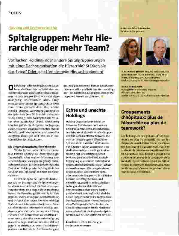 Vorschauseite 1: Spitalgruppen: Mehr Hierarchie oder mehr Team?