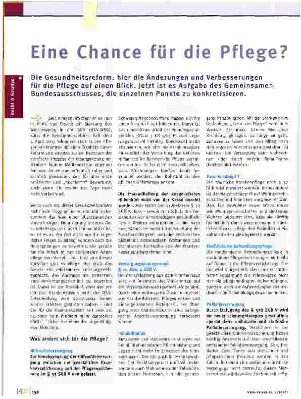 Vorschauseite 1: Eine Chance für die Pflege?