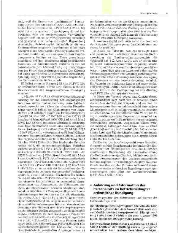 Vorschauseite 1: Anhörung und Information des Personalrats zu betriebsbedingter ordentlicher Kündigung